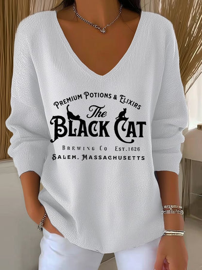 Women's Halloween The Black Cat Brewing Co. Print Long Sleeve Top