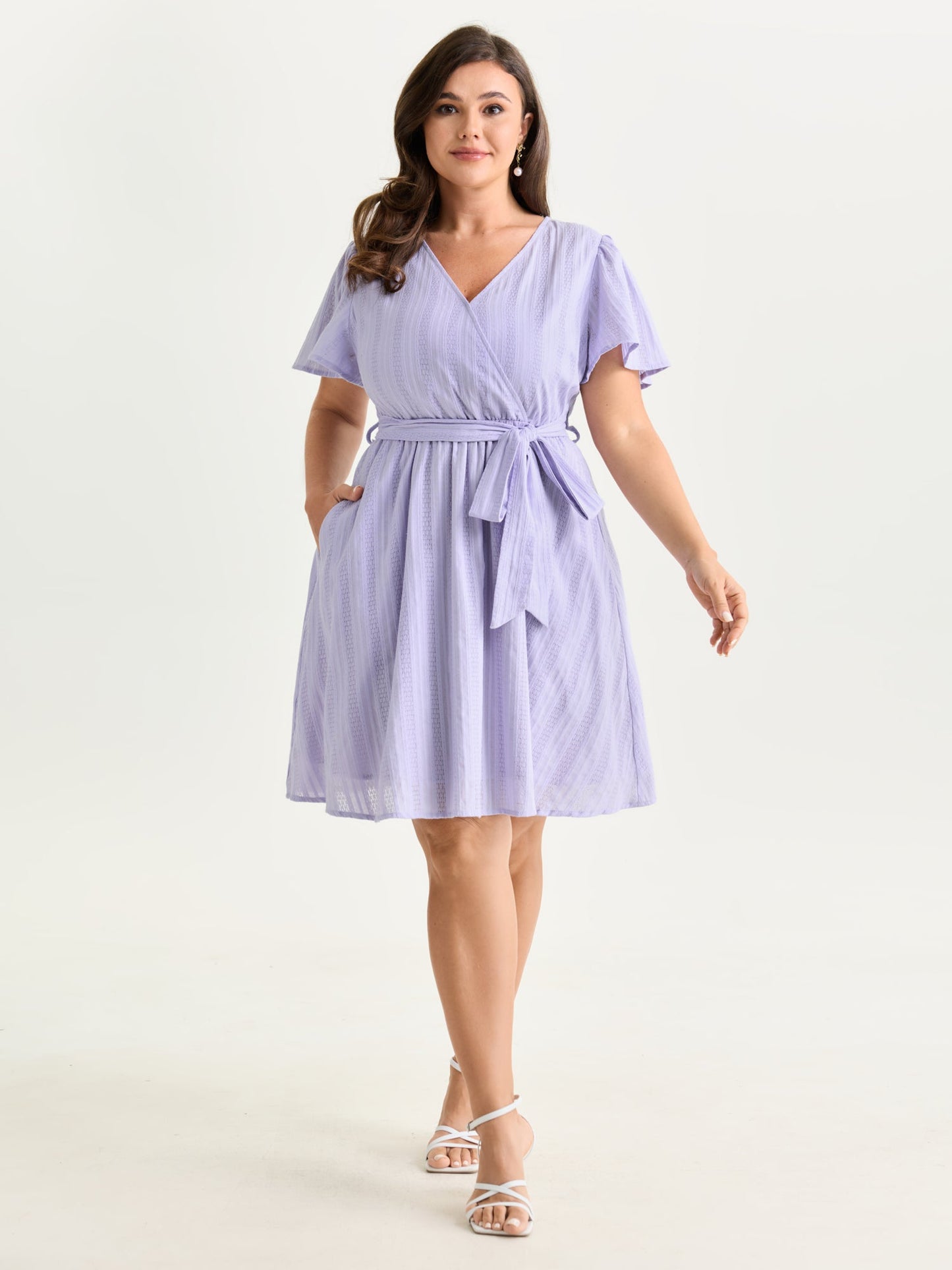 Cotton Textured Waist-Defining Tie Mini Dress