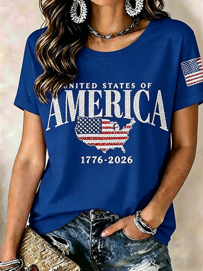 Women'S Anniversary Flag Hot Diamond Printed Casual T-Shirt