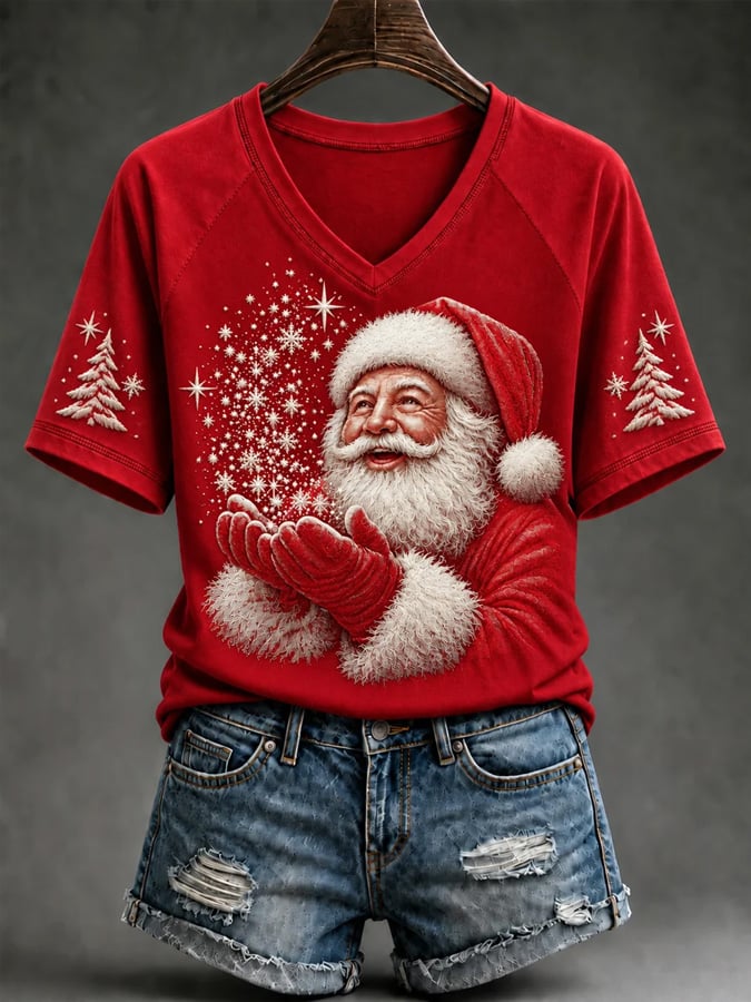 Women's Vintage Santa Claus Print T-Shirt