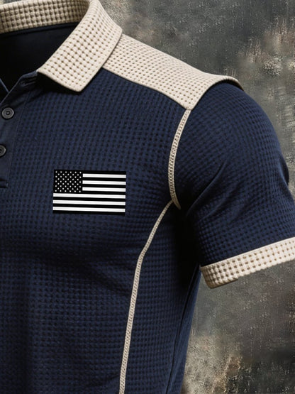 Men's Retro Knitted Polo Shirt with 3D Square Patchwork
