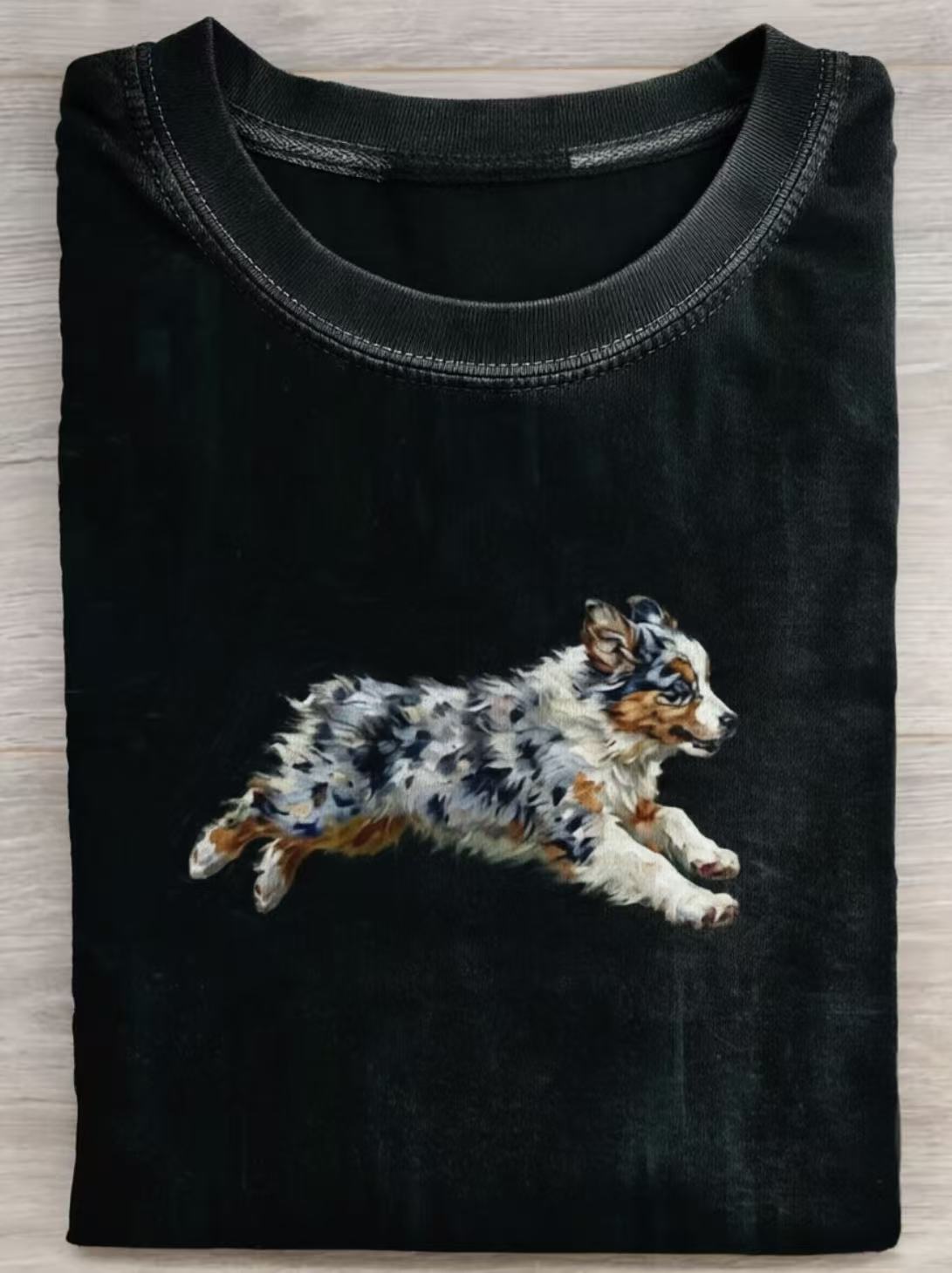 Funny Retro Cute Running Dog Art Print Casual Cotton Short Sleeve T-shirt