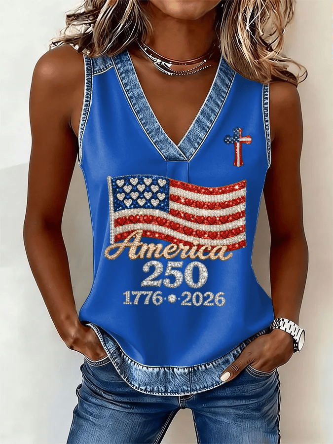 Women's 250th Anniversary Print V Neck Tank Top