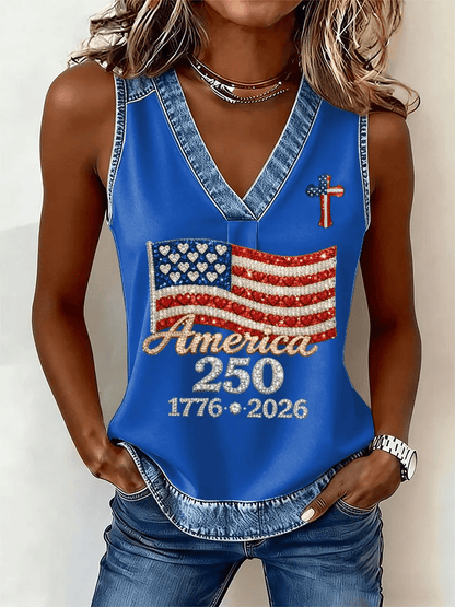 Women's 250th Anniversary Print V Neck Tank Top