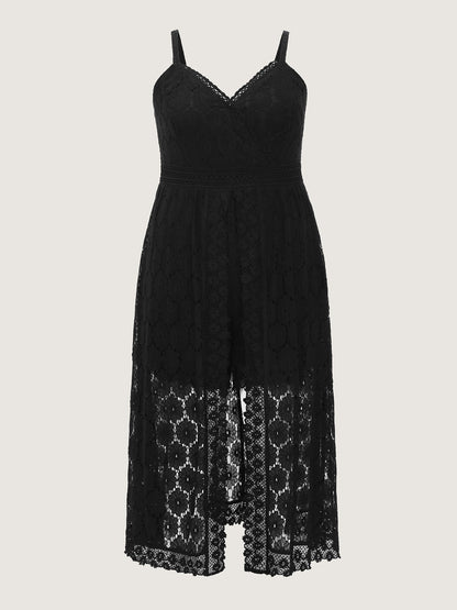 Lace Trim Sheer Cami Romper