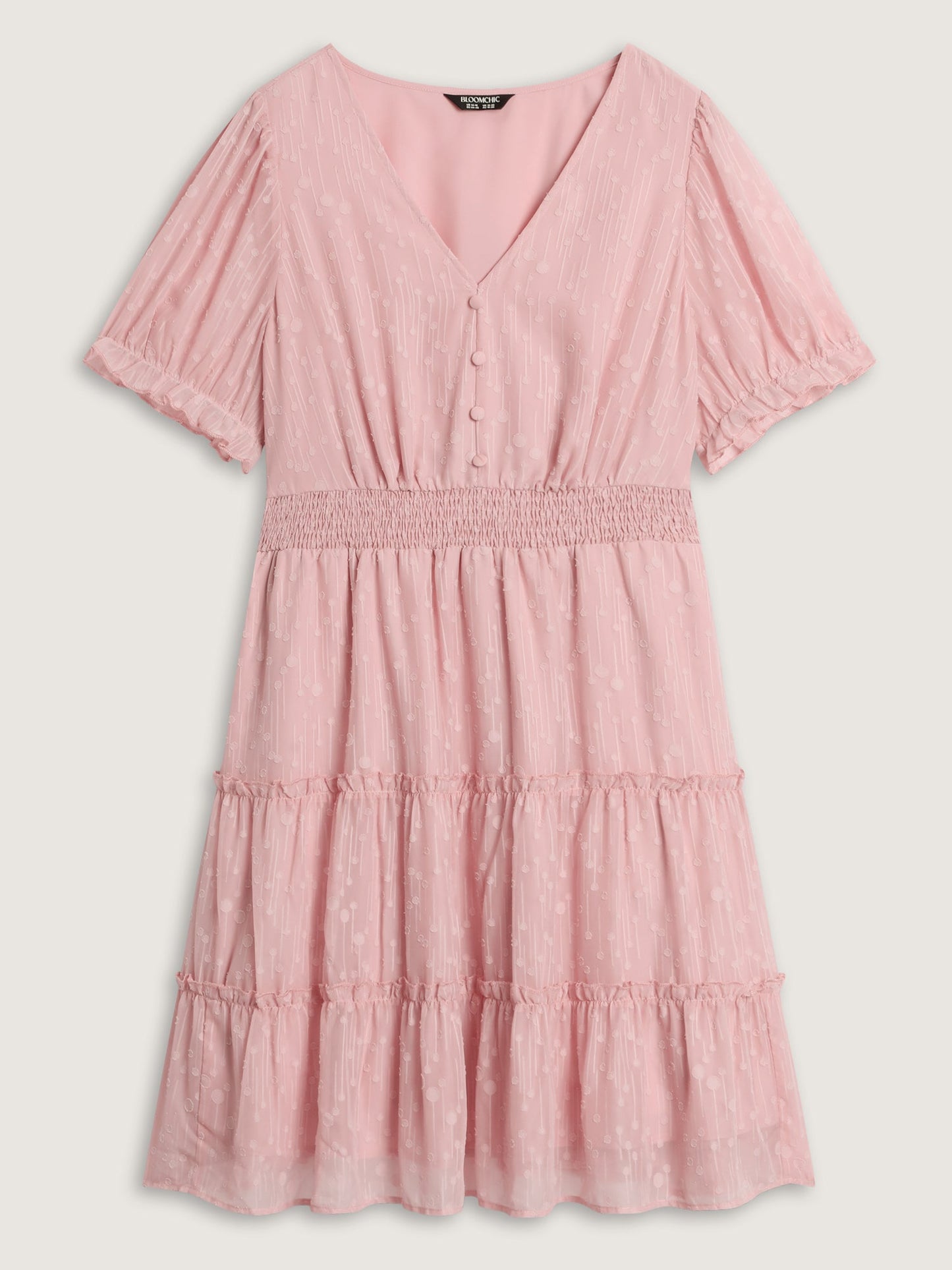 Polka Dots Shirred Cuff Sleeve Tiered Mini Dress