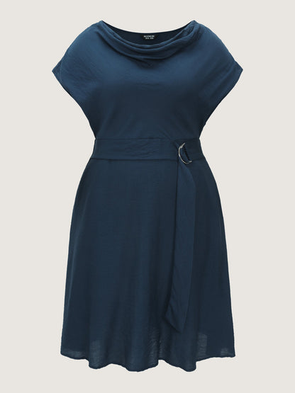 Draped Cowl Neckline Plain Midi Dress