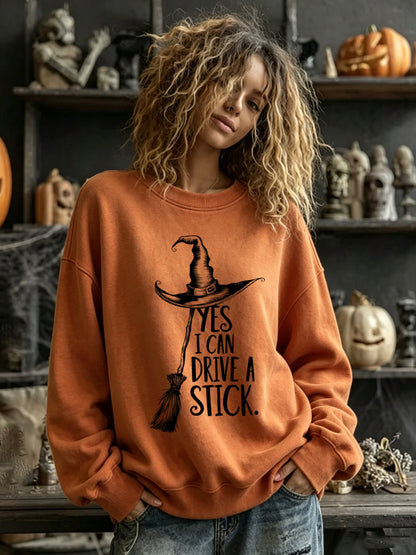 Women's Halloween "YES I CAN DRIVE A STICK."Print Sweatshirt