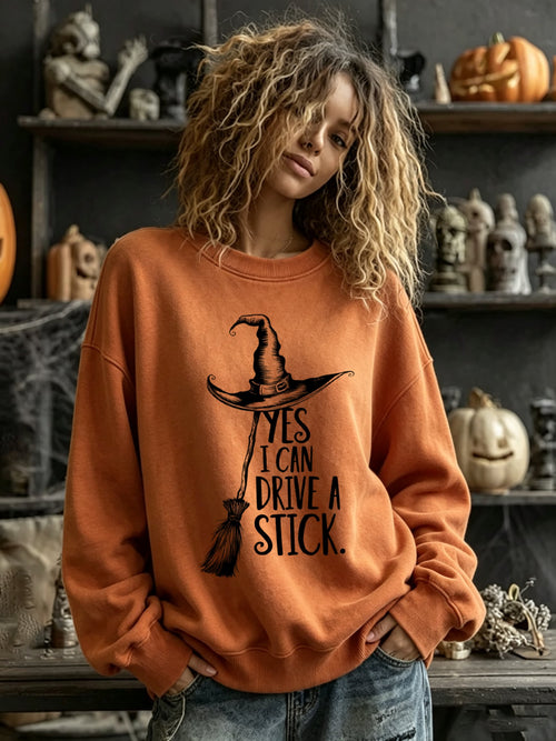 Women's Halloween "YES I CAN DRIVE A STICK."Print Sweatshirt