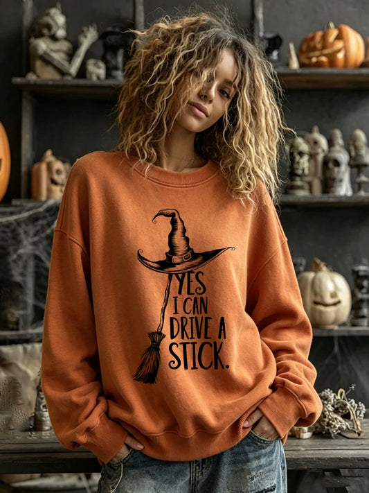 Women's Halloween "YES I CAN DRIVE A STICK."Print Sweatshirt