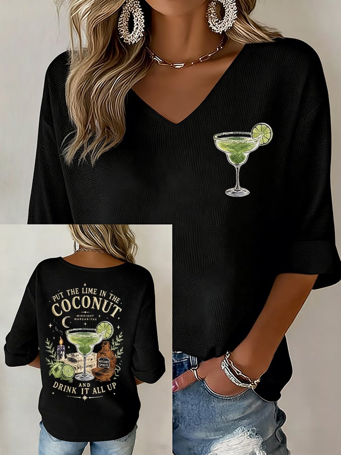 Women's Midnight Margaritas Print V Neck Top