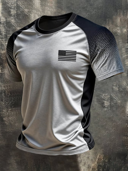 Men's Retro Color-Block Casual Crew-Neck Short-Sleeve T-Shirt