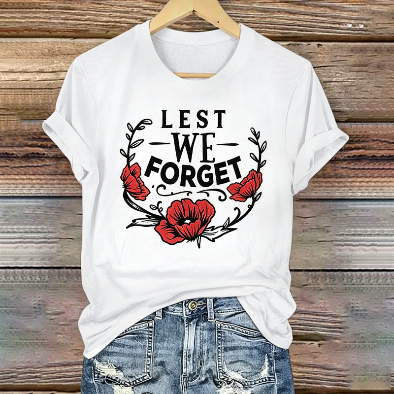 Women's Memorial Day Lest We Forget Poppy Art Printed T-Shirt