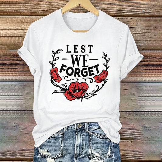 Women's Memorial Day Lest We Forget Poppy Art Printed T-Shirt