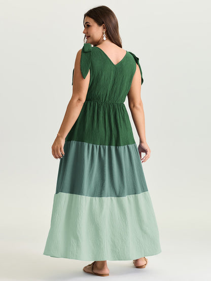 Colorblock Shoulder-Tie Tiered Maxi Dress