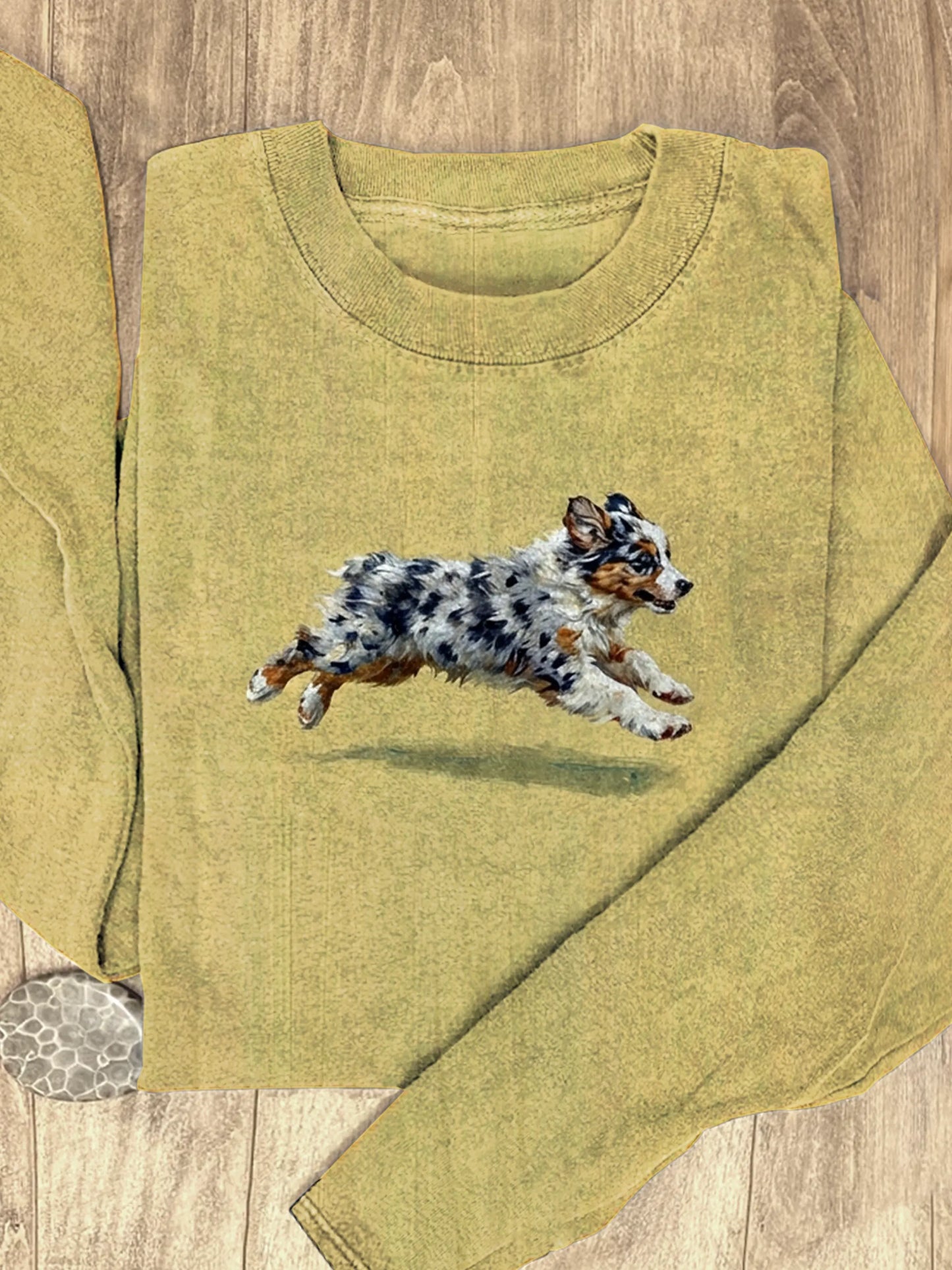 Funny Retro Cute Running Dog Art Print Casaul Cotton Long Sleeve Shirt
