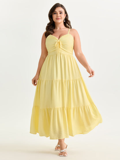 Ruched Bodice Tiered Flowy Maxi Dress