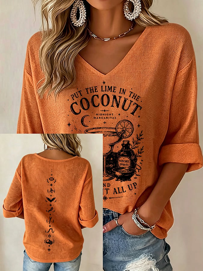 Women's Midnight Margaritas Print V Neck Top