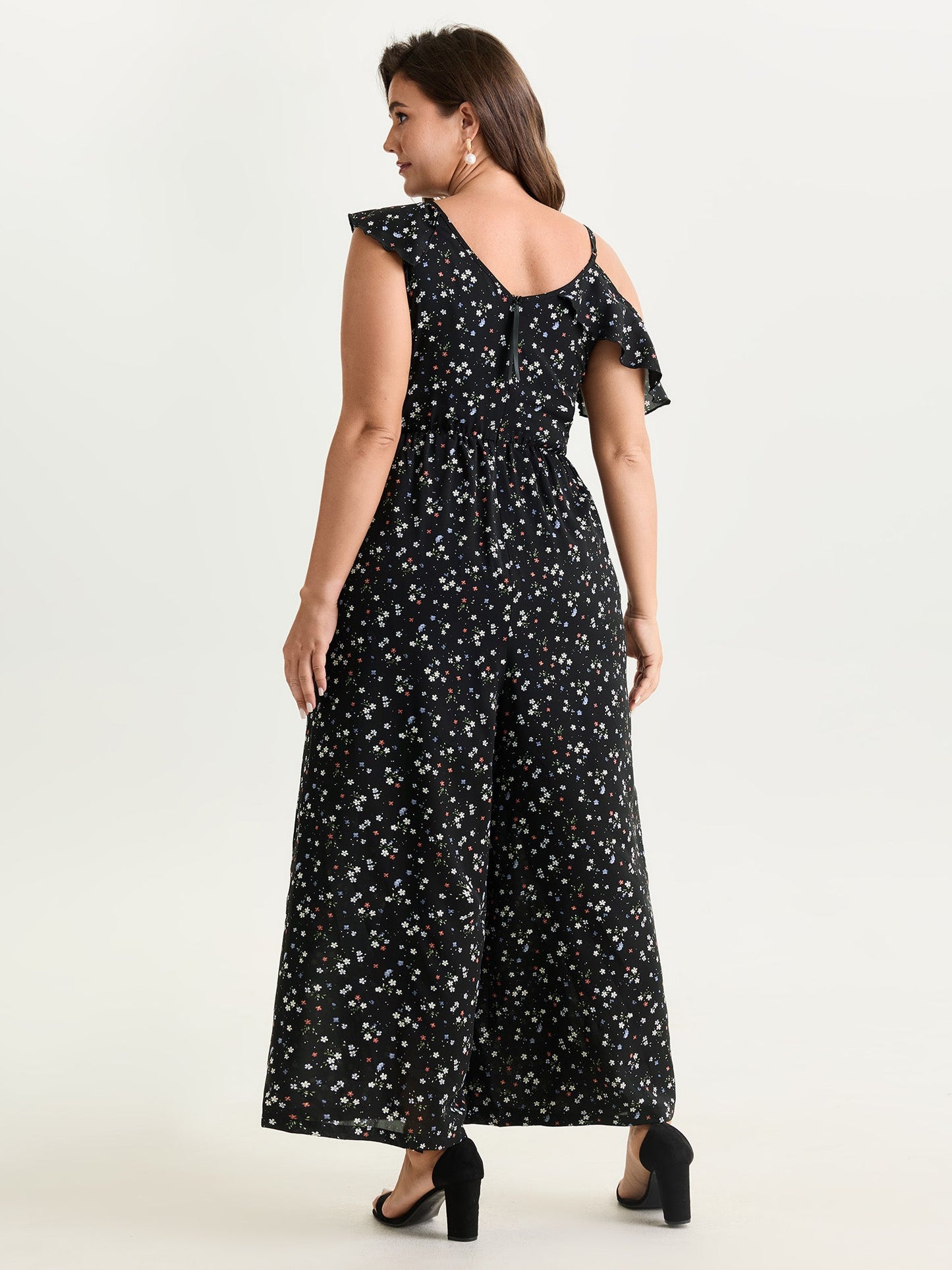 Floral Print One-Shoulder Ruffled Jumpsuit