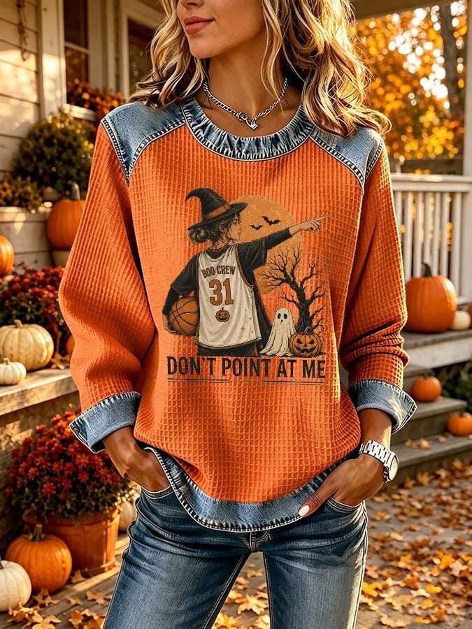 Retro Funny Halloween Basketball Don't Point At Me Trick Or Treat Print Sweatshirt
