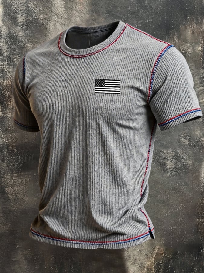 Men's Retro Color-Block "Patriot" Casual Short-Sleeve T-Shirt