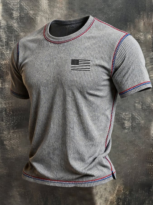 Men's Retro Color-Block "Patriot" Casual Short-Sleeve T-Shirt