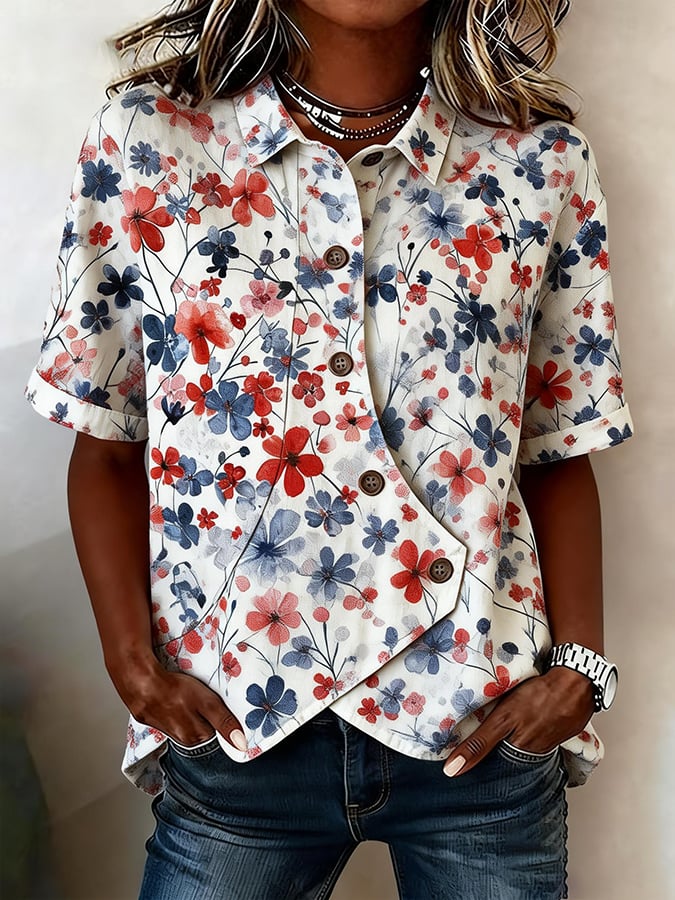 Women's Casual Retro Cotton-Linen Patriotic Shirt