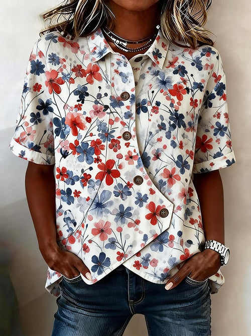 Women's Casual Retro Cotton-Linen Patriotic Shirt