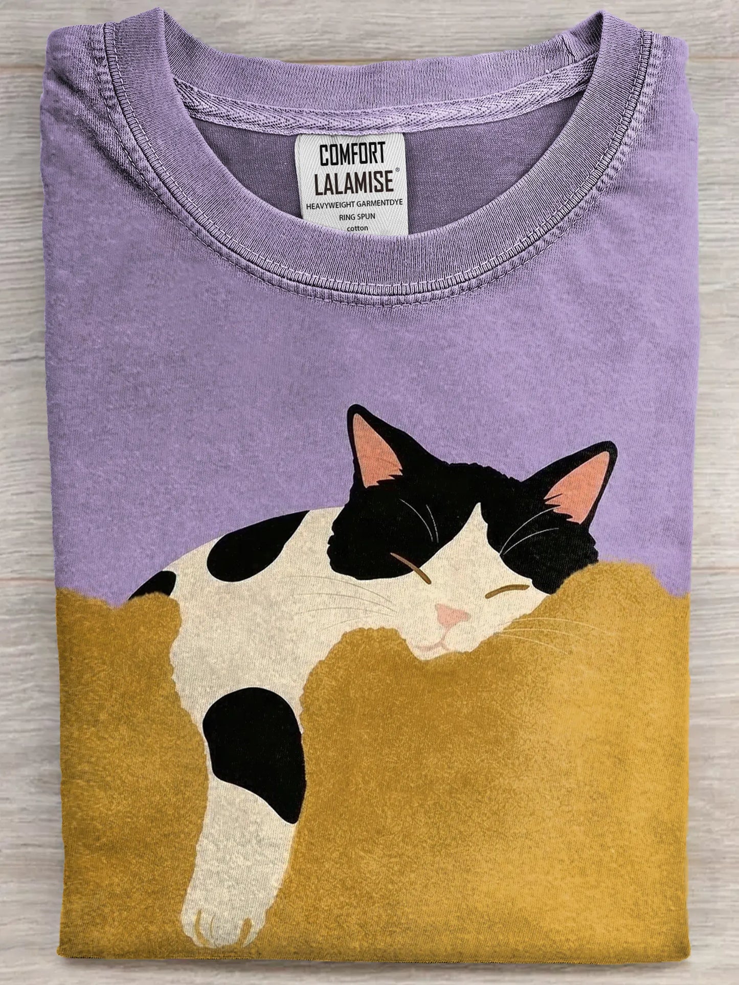 Funny Retro Cute Sleeping Cat Art Print Casual Cotton Short Sleeve T-shirt
