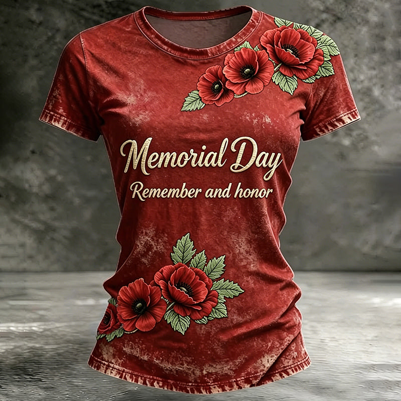 Women's Memorial Day Poppy Art Printed T-Shirt