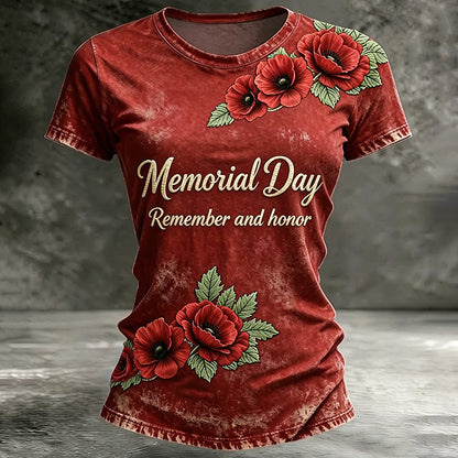 Women's Memorial Day Poppy Art Printed T-Shirt