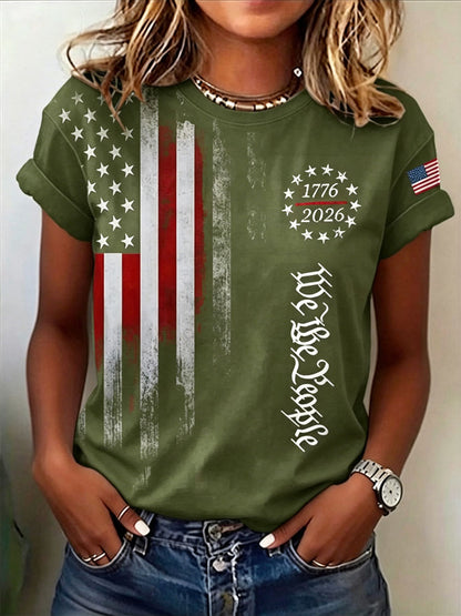 Women'S Casual American 250Th Anniversary Printed Short-Sleeve T-Shirt