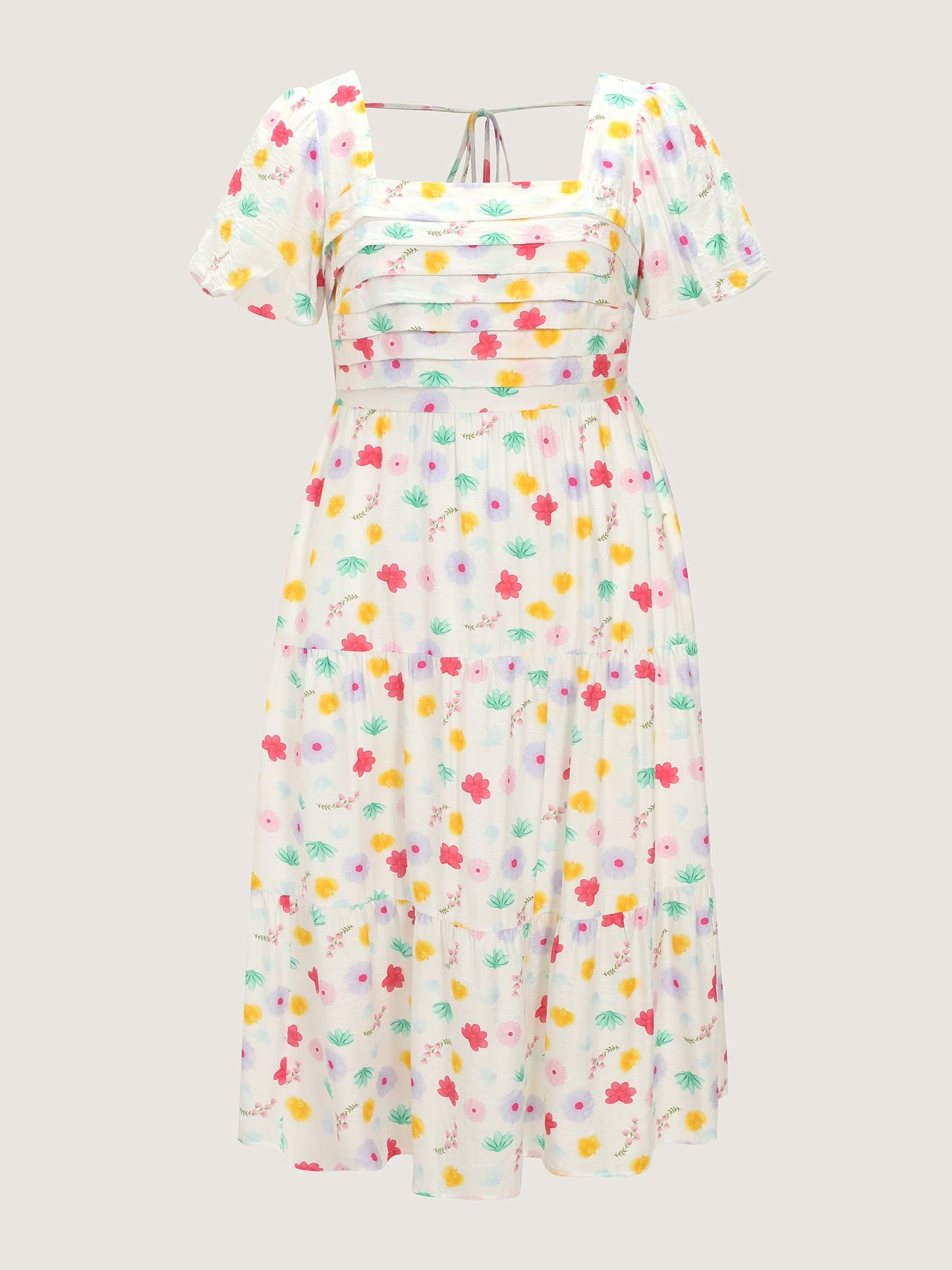 Playful Floral Print Pleated Flowy Midi Dress