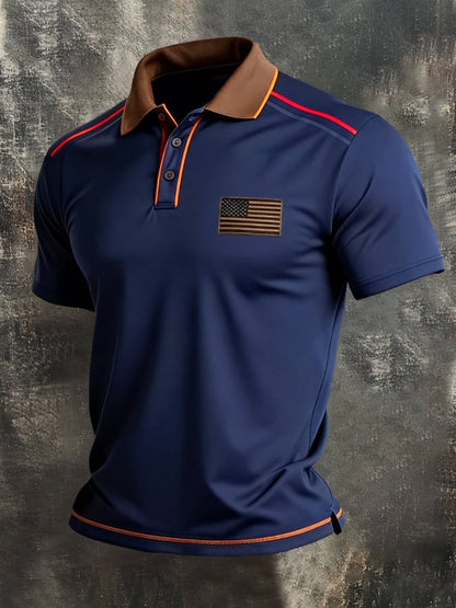 Men's Retro Patriot Color Block Polo Collar Short Sleeve