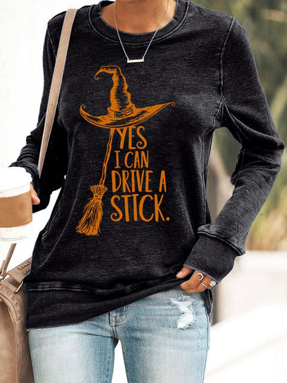 🔥Buy 2 Get 10% Off🔥Women's Yes I Can Drive A Stick Print Round Neck Sweatshirt
