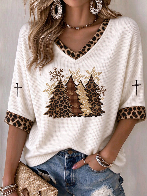 Women's Casual Printed Waffle Top