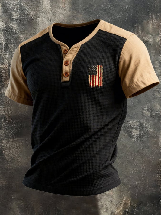 Men's Retro Patriot Patchwork Waffle T-shirt