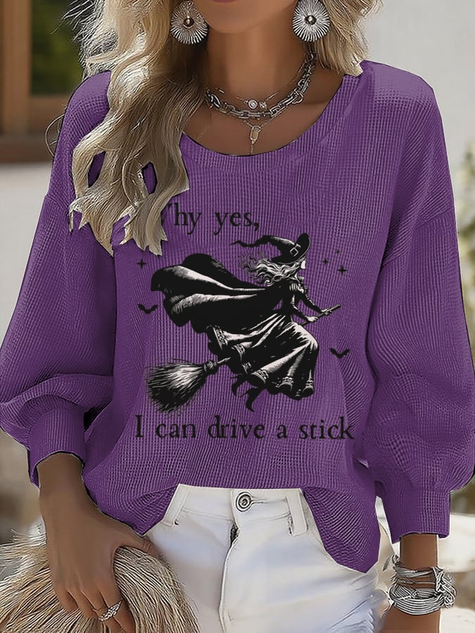 Women's Yes I Can Drive A Stick Print Round Neck T-shirt