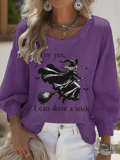 Women's Yes I Can Drive A Stick Print Round Neck T-shirt
