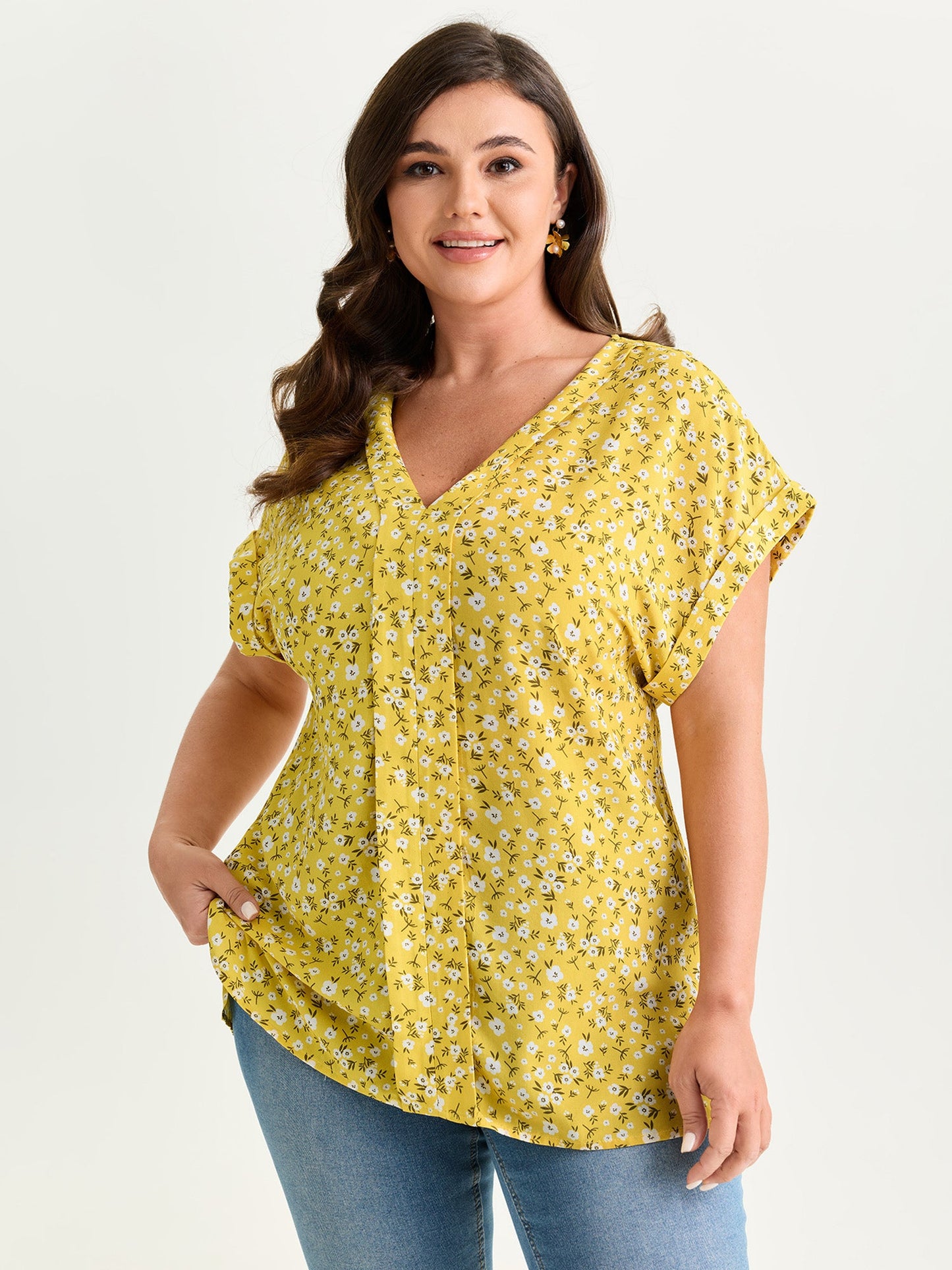 Floral Print V-Neck Dolman Sleeve Blouse