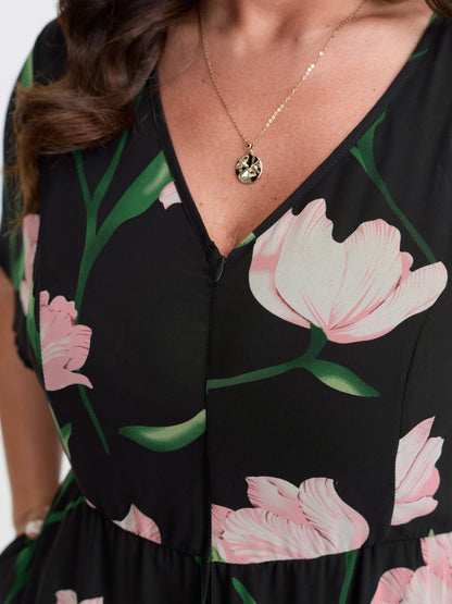 Hidden Zipper Floral Layered Pockets Jumpsuit