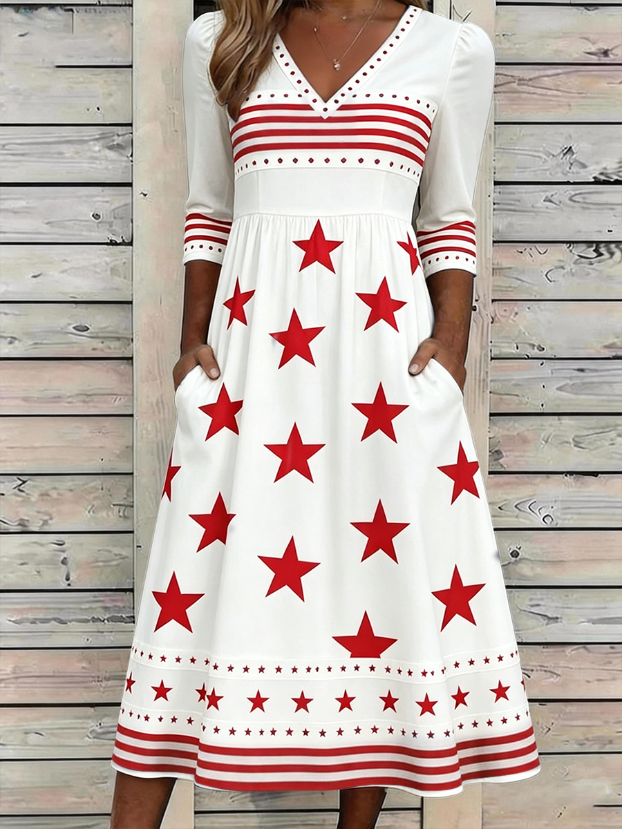 🔥Buy 3 Get 10% Off🔥Women's Retro American Independence Day Printed V-neck Dress