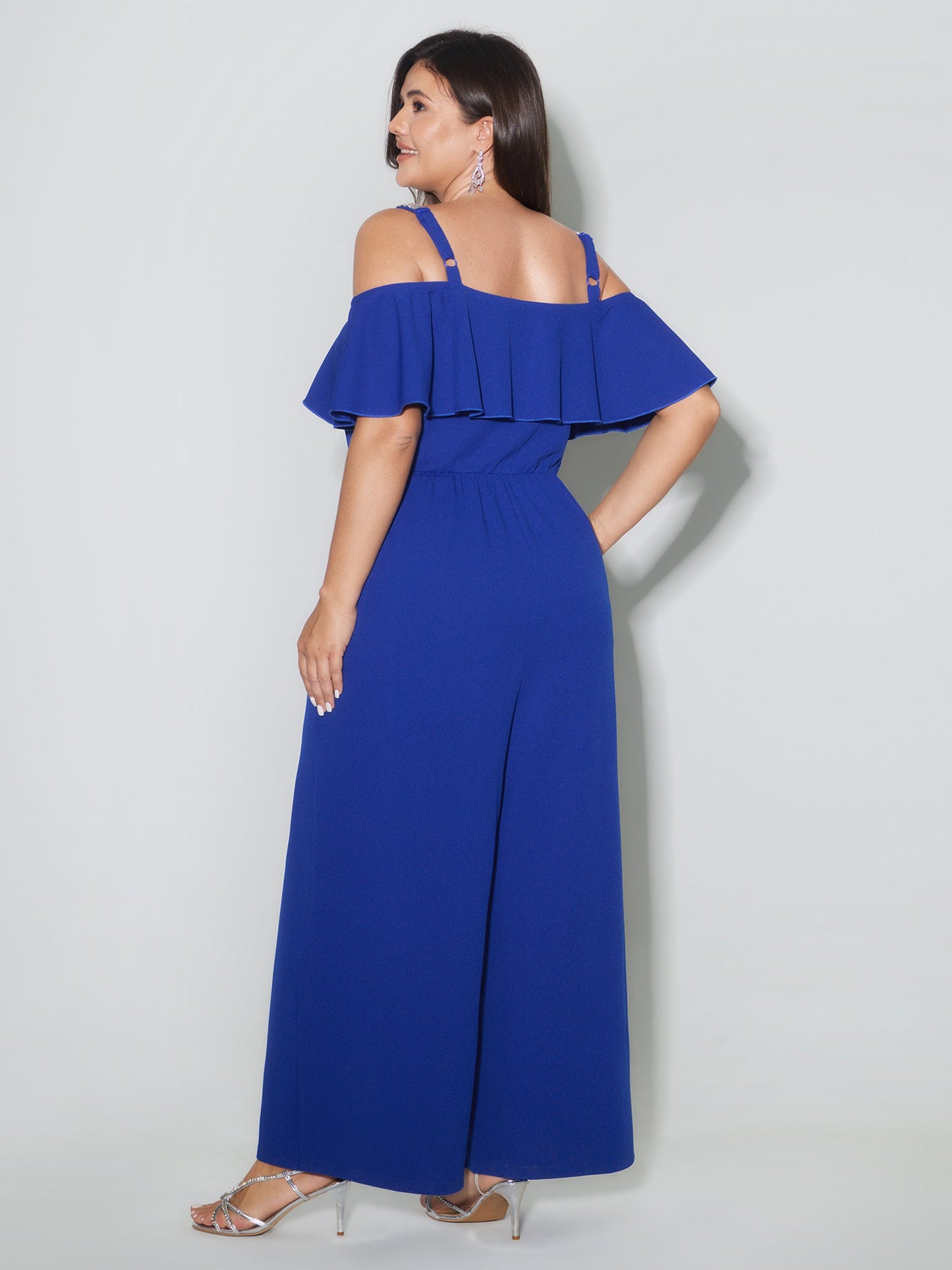 Ruffled Off-Shoulder Waist-Defining Jumpsuit