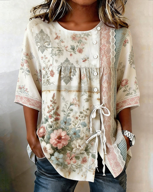 Women's Retro Faith Floral Print Top