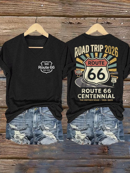 Women's Route 66's 100th Anniversary Print Casual T-shirt
