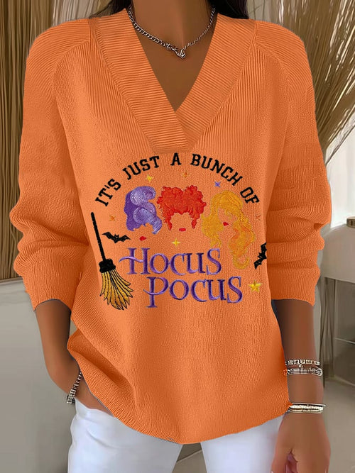 Women's Hocus Pocus Witch Print Striped Long Sleeve T-Shirt