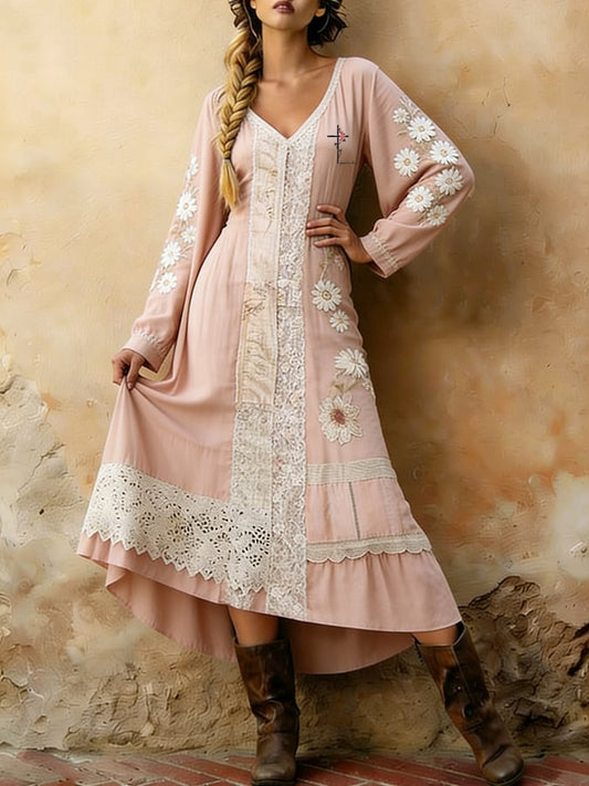 Women's  V-Neck Printed Knit Dress