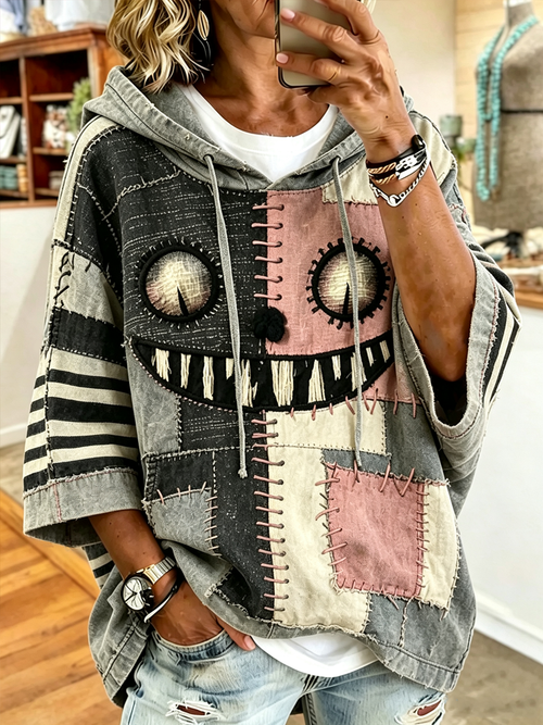 Women'S Halloween Patchwork Cat Print Casual Hoodie