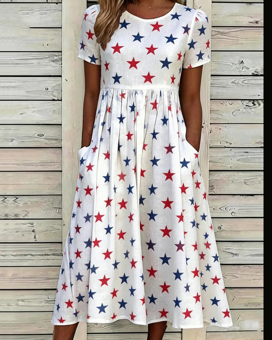 250th Anniversary Star Print Pocket Casual Dress