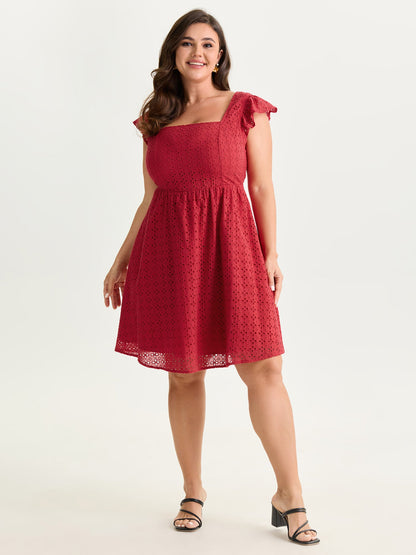 Cotton Textured Flutter Sleeve Mini Dress